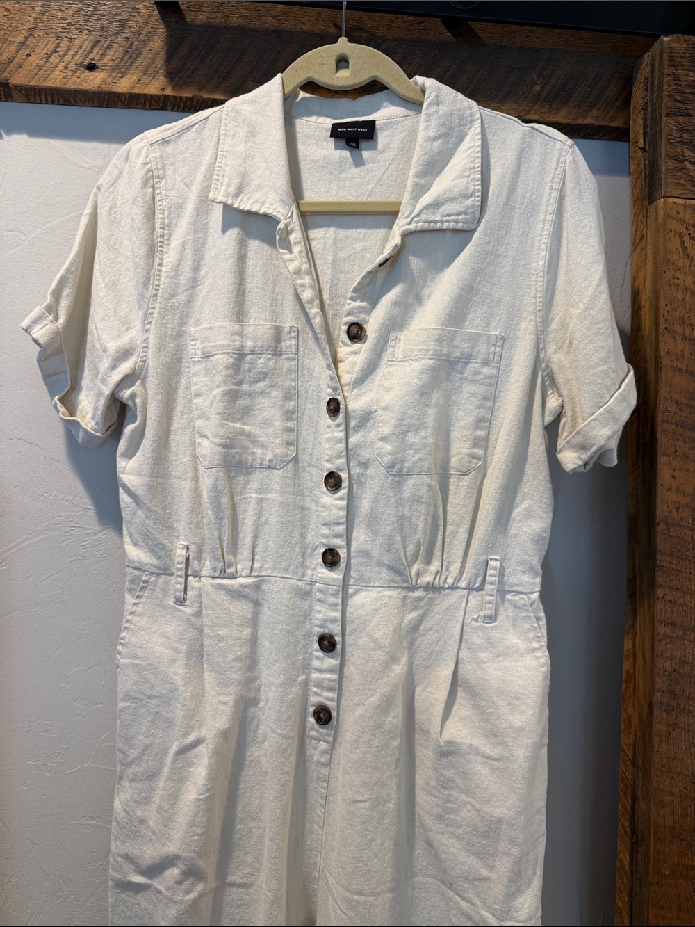 Who What Wear Cream button front jumpsuit Jumpsuit - Picture 3 of 6